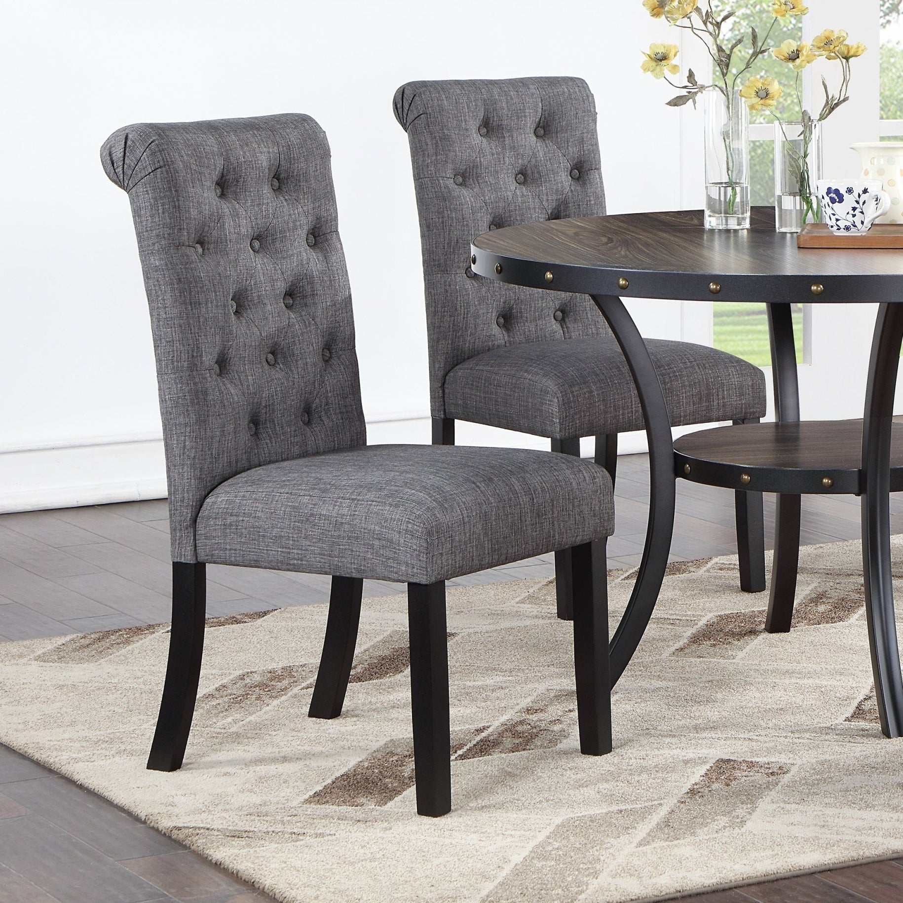 5 Piece Dining Table Set with 4 Side Chairs, Tufted upholstered - Pier 1