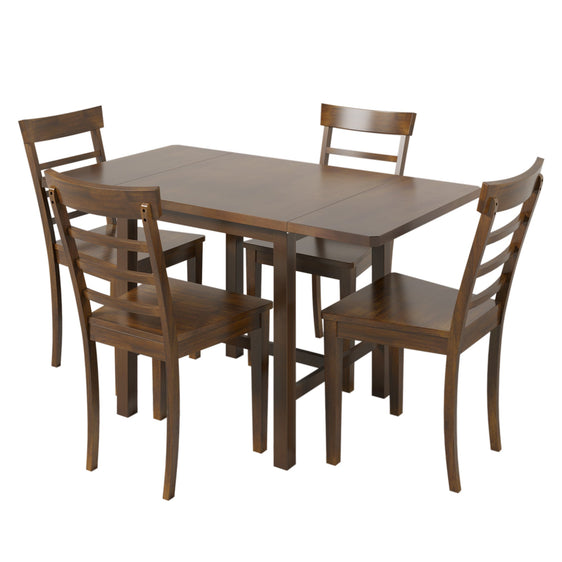 5-Piece-Wood-Square-Drop-Leaf-Breakfast-Nook-Extendable-Dining-Table-Set-with-4-Ladder-Back-Chairs-Dining-Set