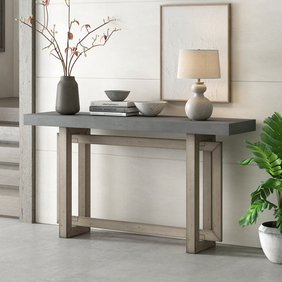 59'' Contemporary Industrial Console Table with Concrete-Finish Wood Top, Gray - Pier 1