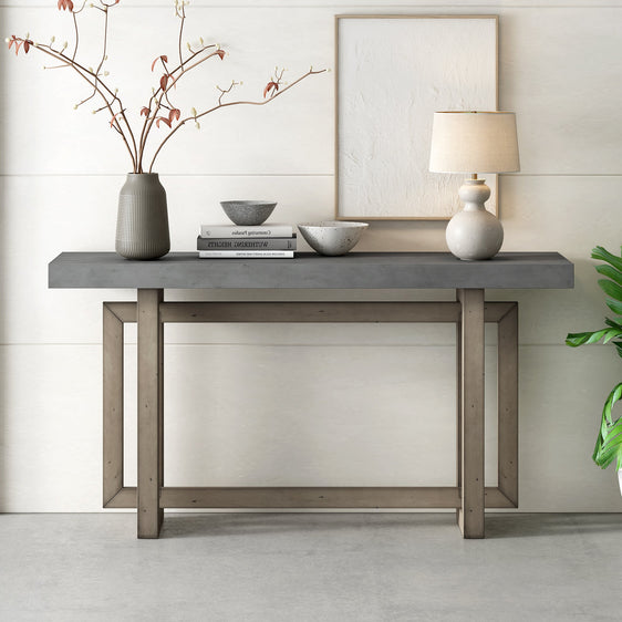 59'' Contemporary Industrial Console Table with Concrete-Finish Wood Top, Gray - Pier 1