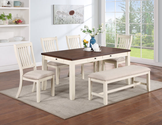 6-Piece-Dining-Set-with-4-Slat-Back-Side-Chairs-and-Bench-Dining-Set