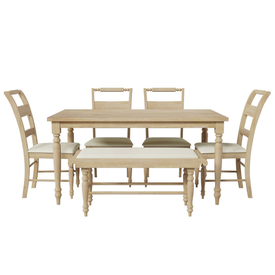 6-piece Dining Set with Turned Legs, Upholstered Dining Chairs and Bench - Pier 1