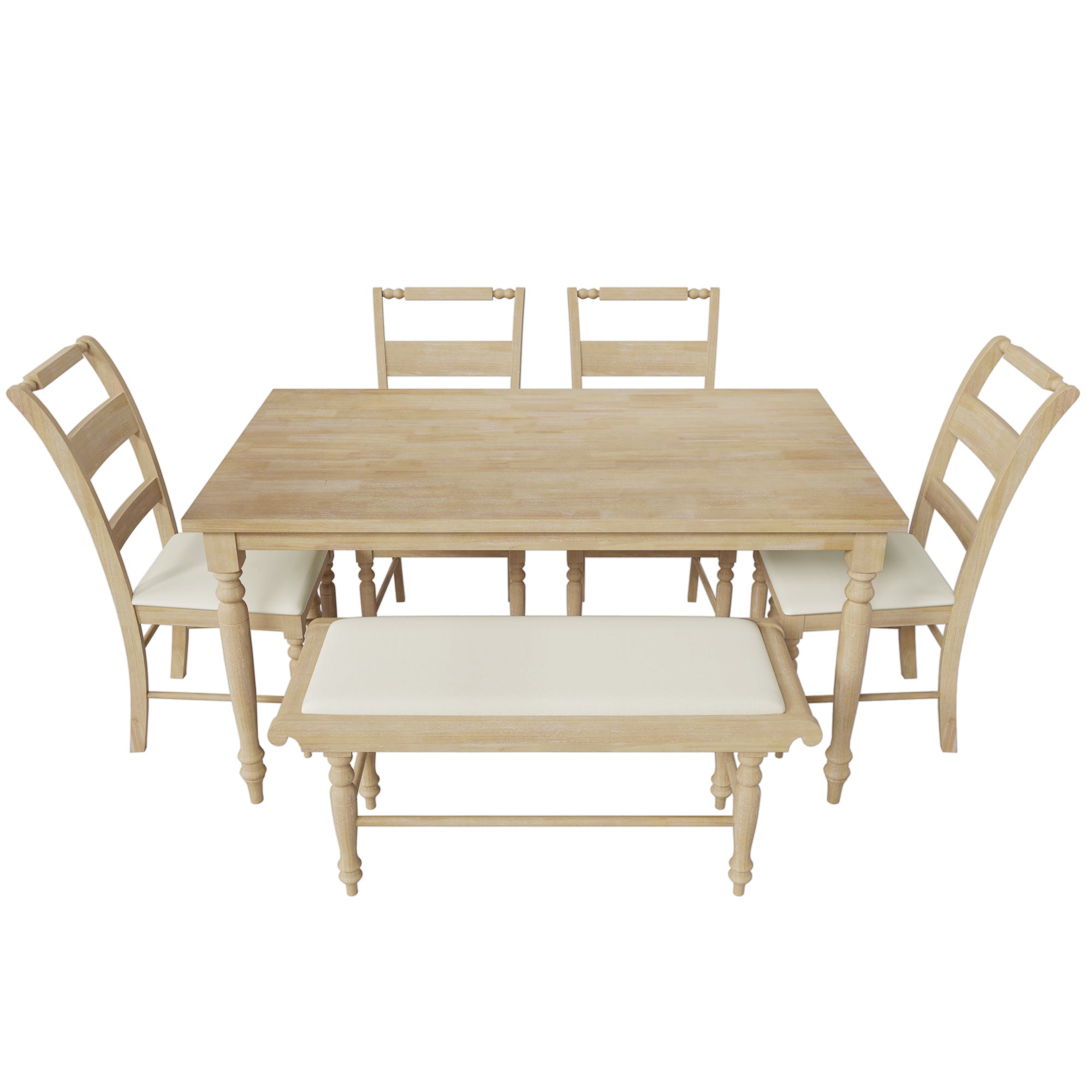 6-piece Dining Set with Turned Legs, Upholstered Dining Chairs and Bench - Pier 1