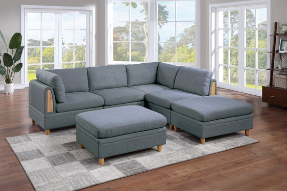 6-Piece-Modular-Sectional-Set-with-2-Wedges,-2-Armless-Chair-and-2-Ottomans-Sofas