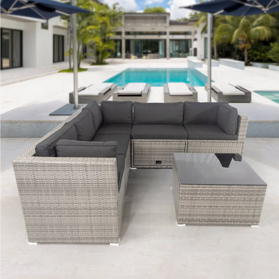 6 Pieces PE Rattan Outdoor Sectional Set with 3 Storage Under Seat and Cushion - Pier 1