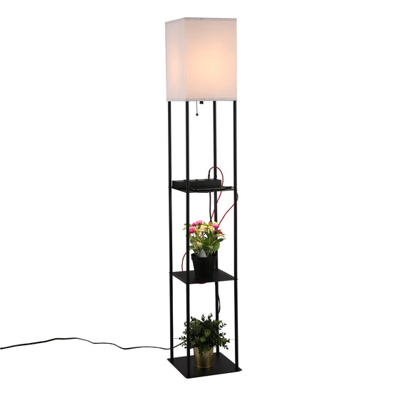 62" Square Standing Floor Lamp with Shelves, LED Grow Light, 2 USB Ports, and AC Outlet - Pier 1