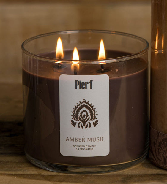 Pier 1 Amber Musk Filled 3-Wick Candle 14.5oz