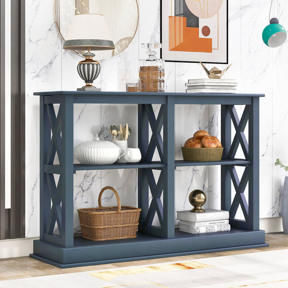 Abby-Navy-Blue-Console-Table-with-3-Tier-Open-Shelves-with-X-Design-Consoles