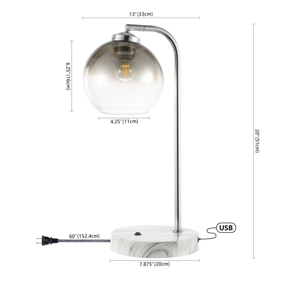 Ada Industrial Contemporary Iron/Glass LED Task Lamp with USB Charging Port - Pier 1