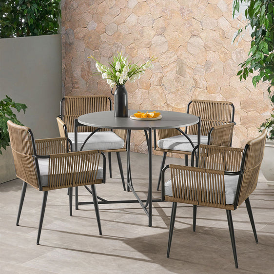 Alburgh All-Weather Outdoor Bistro Set with Four Rope Chairs and 30" H Bistro Table - Pier 1