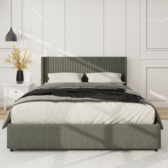 Anna-Queen-Size-Gray-Linen-Upholstered-Wingback-Platform-Bed-Beds