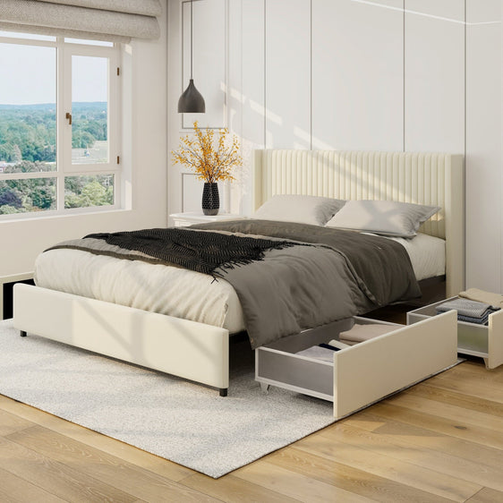 Anna-Queen-Size-Ivory-Velvet-Upholstered-Wingback-Platform-Bed-Beds