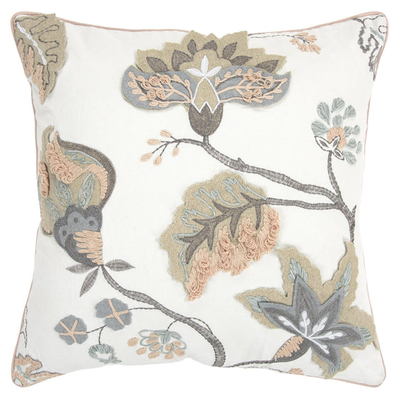 Applique And Embroidered Cotton Floral Decorative Throw Pillow - Pier 1