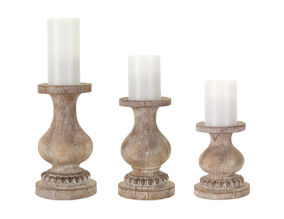 Beaded-Wood-Design-Candle-Holder,-Set-of-3-Candle-Holders