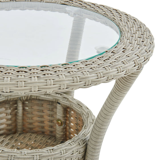 Beige Haven All-weather Wicker Outdoor Round Glass-top Accent Table with Storage - Pier 1