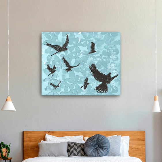 Birds-On-Light-Blue-Canvas-Giclee-Wall-Art-Wall-Art