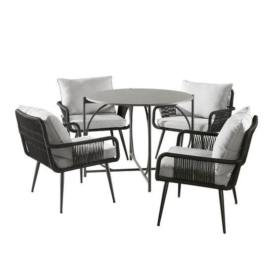 Black Andover All-weather Outdoor Bistro Set with Four Rope Chairs and 30" Bistro Table - Pier 1