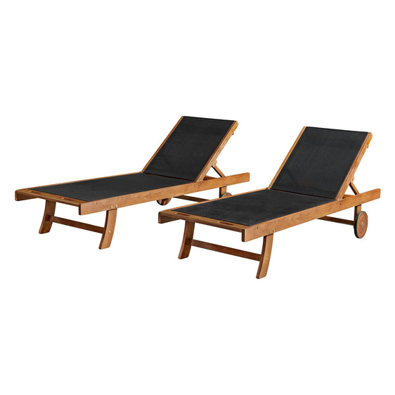 Black Caspian Eucalyptus Wood Outdoor Lounge Chair with Mesh Seating, Set of 2 - Pier 1