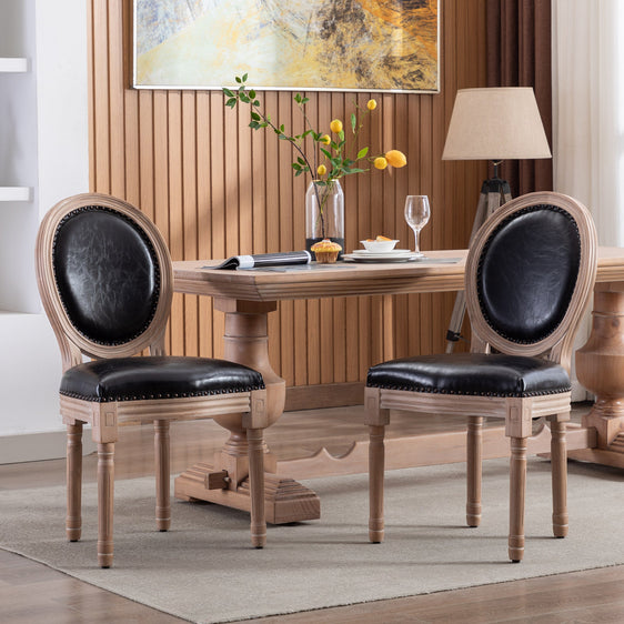 Bliss-Upholstered-Fabric-PU-Leather-French-Dining-Chair-with-Rubber-Wood-Legs,-Set-of-2-Dining-Chairs