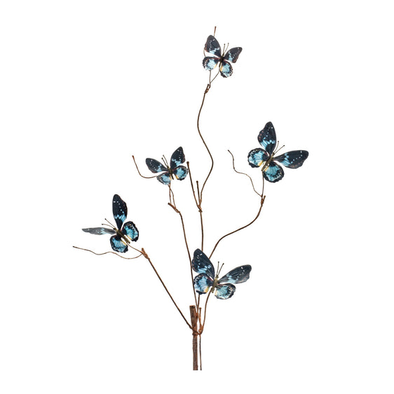 Blue-and-Black-Wire-Butterfly-Spray,-Set-of-6-Faux-Florals