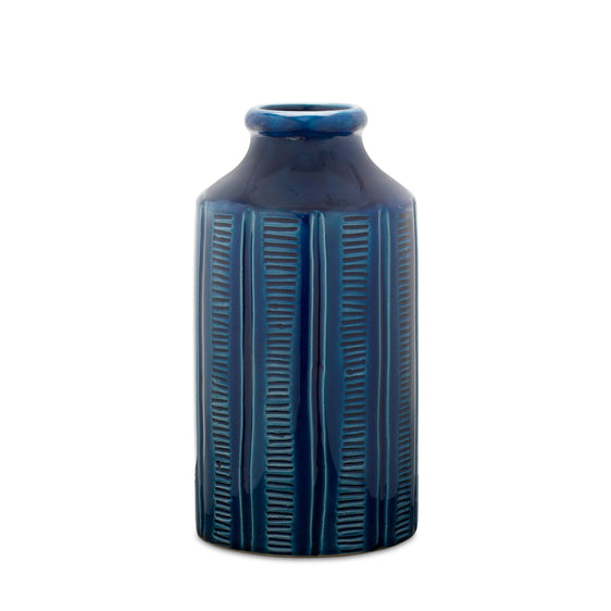 Blue Etched Terra Cotta Vase 10" - Pier 1