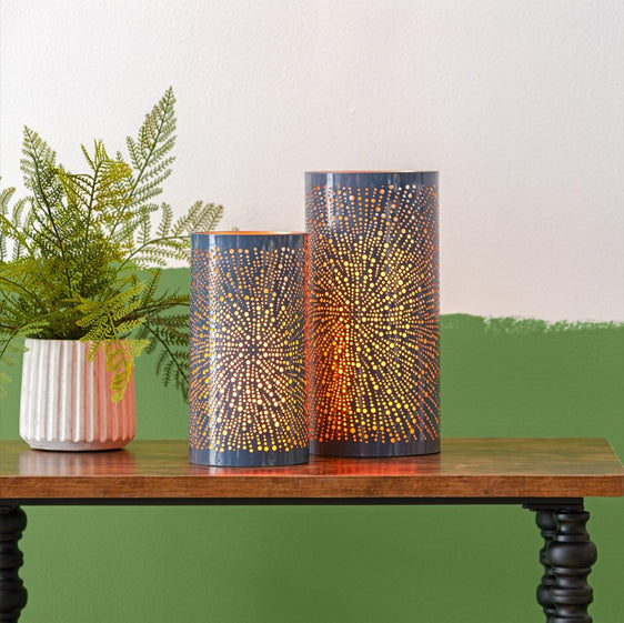Blue Punched Metal Candle Holder, Set of 2 - Candle Holders