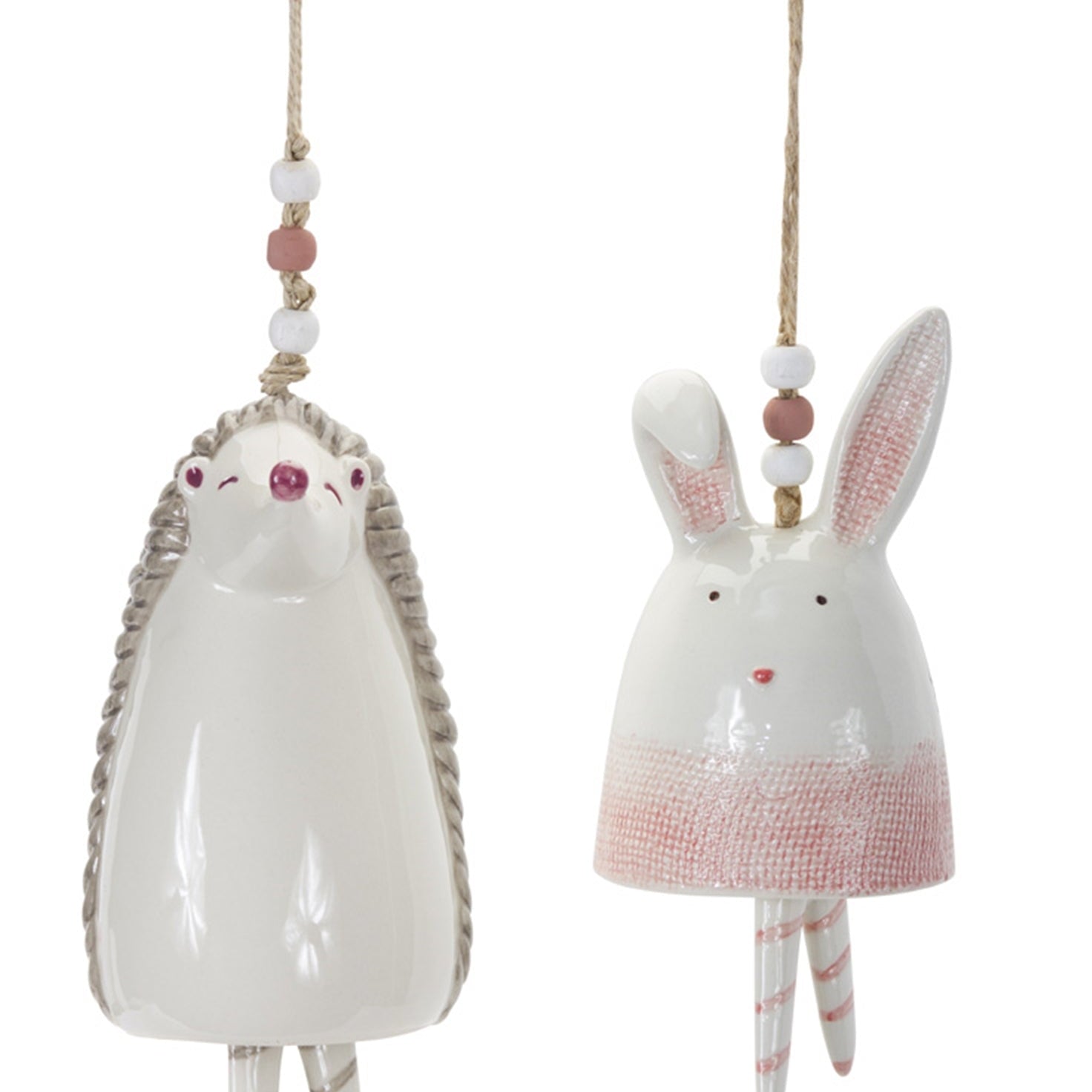 Blush Bunny and Hedgehog Bell Hanging Garden Accent, Set of 4 - Pier 1