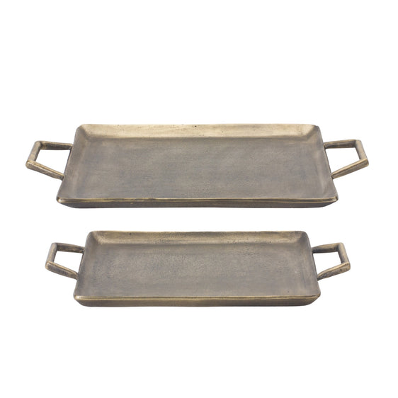 Bronze-Metal-Tray-with-Handles,-Set-of-2-Decorative-Trays