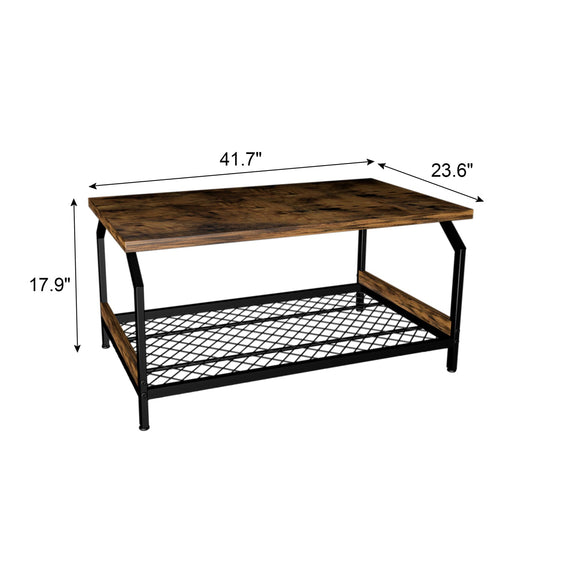 Brown Wood Coffee Anti-Rust Iron Table With Black Mesh Shelf - Pier 1