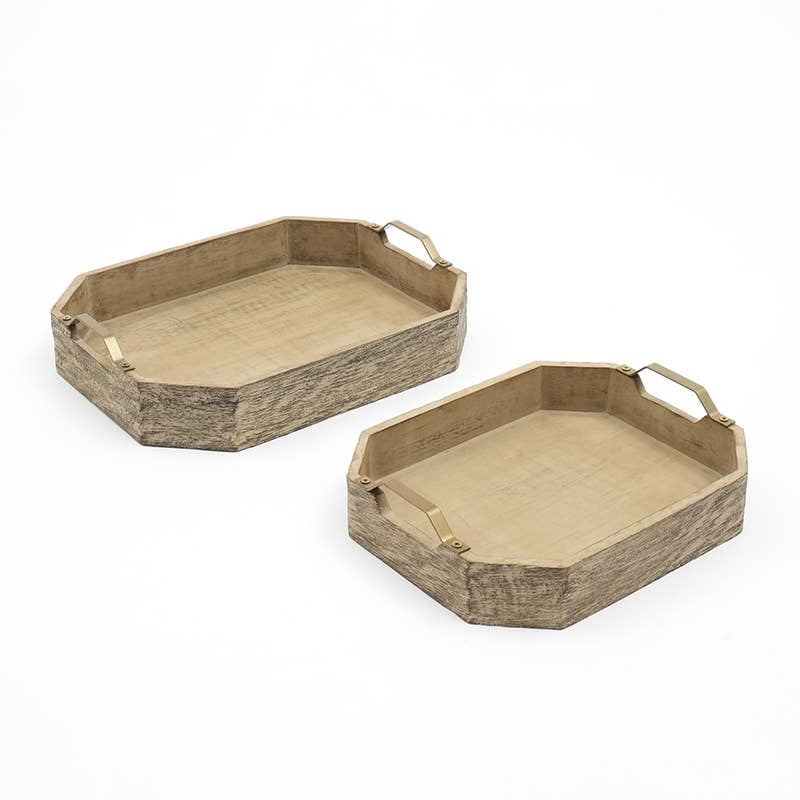 Brushed Octane Trays with Iron Handles, Set Of 2 - Decorative Trays