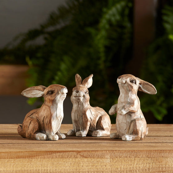Carved-Stone-Garden-Rabbit-Figurine,-Set-of-6-Outdoor-Decor