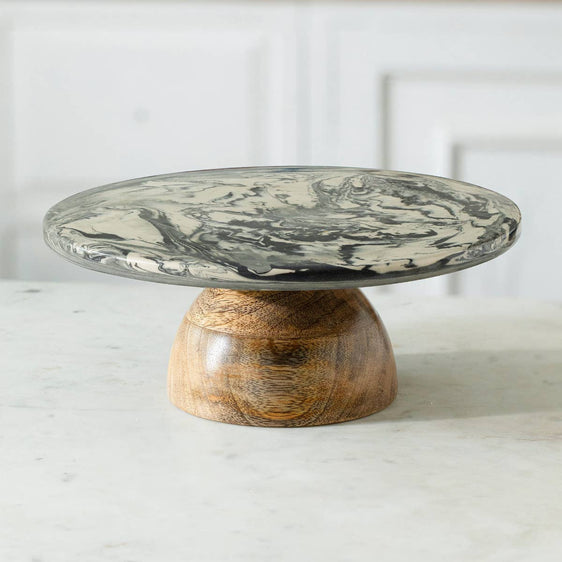 Ceramic and Wooden Cake Stand - Carbon - Pier 1