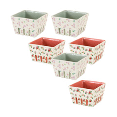 Ceramic-Berry-Container-with-Floral-Design,-Set-of-6-Decor