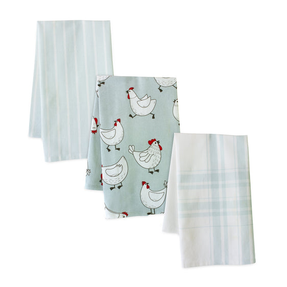 Chicken-Striped-Tea-Towel,-Set-of-3-Kitchen-Towels