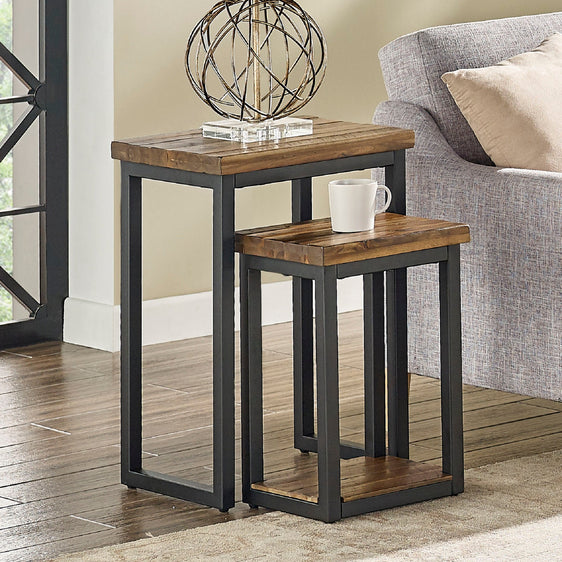 Claremont-Rustic-Wood-Nesting-End-Tables,-Set-of-Two-End-Tables
