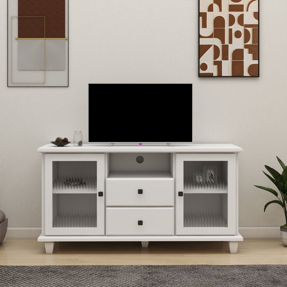 Cobble-TV-Stand-with-2-Glass-Door-Storages,-Open-Shelf-and-2-Drawers-TV-Stand