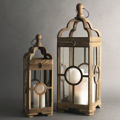 Contemporary-Dark-Wood-Floor-Lantern,-Set-of-2-Lanterns