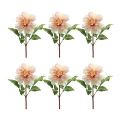 Coral-Pink-Dahlia-Flower-Stem,-Set-of-6-Decorative-Accessories
