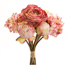Coral-Pink-Peony-and-Hydrangea-Flower-Bouquet,-Set-of-6-Faux-Florals