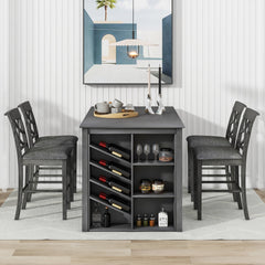 Counter Height 5-piece Solid Wood Dining Table Set, 59x35.4Inch Table with Wine Rack and 4 Upholstered Chairs - Pier 1