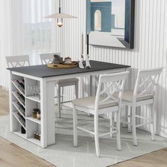 Counter Height 5-piece Solid Wood Dining Table Set, 59x35.4Inch Table with Wine Rack and 4 Upholstered Chairs - Pier 1
