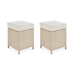 Cream Canaan All-weather Wicker Outdoor 17" Square Stools with Cushions, Set of 2 - Outdoor Seating