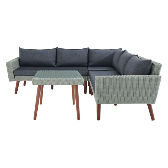 Dark Gray Albany All-weather Wicker Outdoor Gray Corner Sectional Sofa with 26" Square Cocktail Table Set - Pier 1