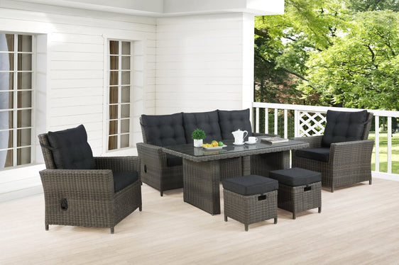 Dark Gray Asti All-weather Wicker 6-piece Outdoor Seating Set with Reclining Sofa, Two Reclining Chairs with Two Ottomans and 26" Cocktail Table - Pier 1