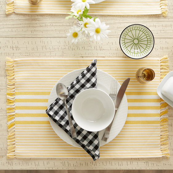 Deep-Yellow-Stripes-With-Fringe-Placemats,-Set-of-6-Placemats