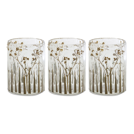 Dried-Floral-Glass-Candle-Holder,-Set-of-3-Candle-Holders