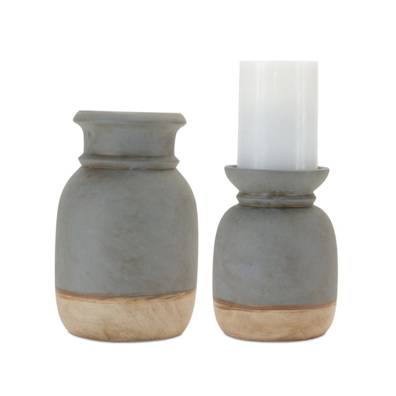 Dual-Tone-Ceramic-Candle-Holder,-Set-of-2-Candle-Holders