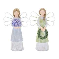 Farmhouse-Angel-Figurine-with-Floral-Accent,-Set-of-2-Decor