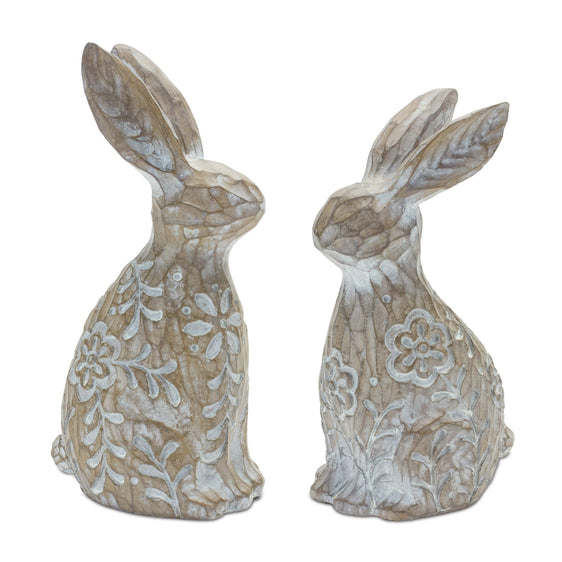 Floral Carved Rabbit Figurine (Set of 2) - Pier 1