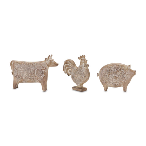 Floral-Etched-Farm-Animal,-Set-of-3-Decorative-Accessories